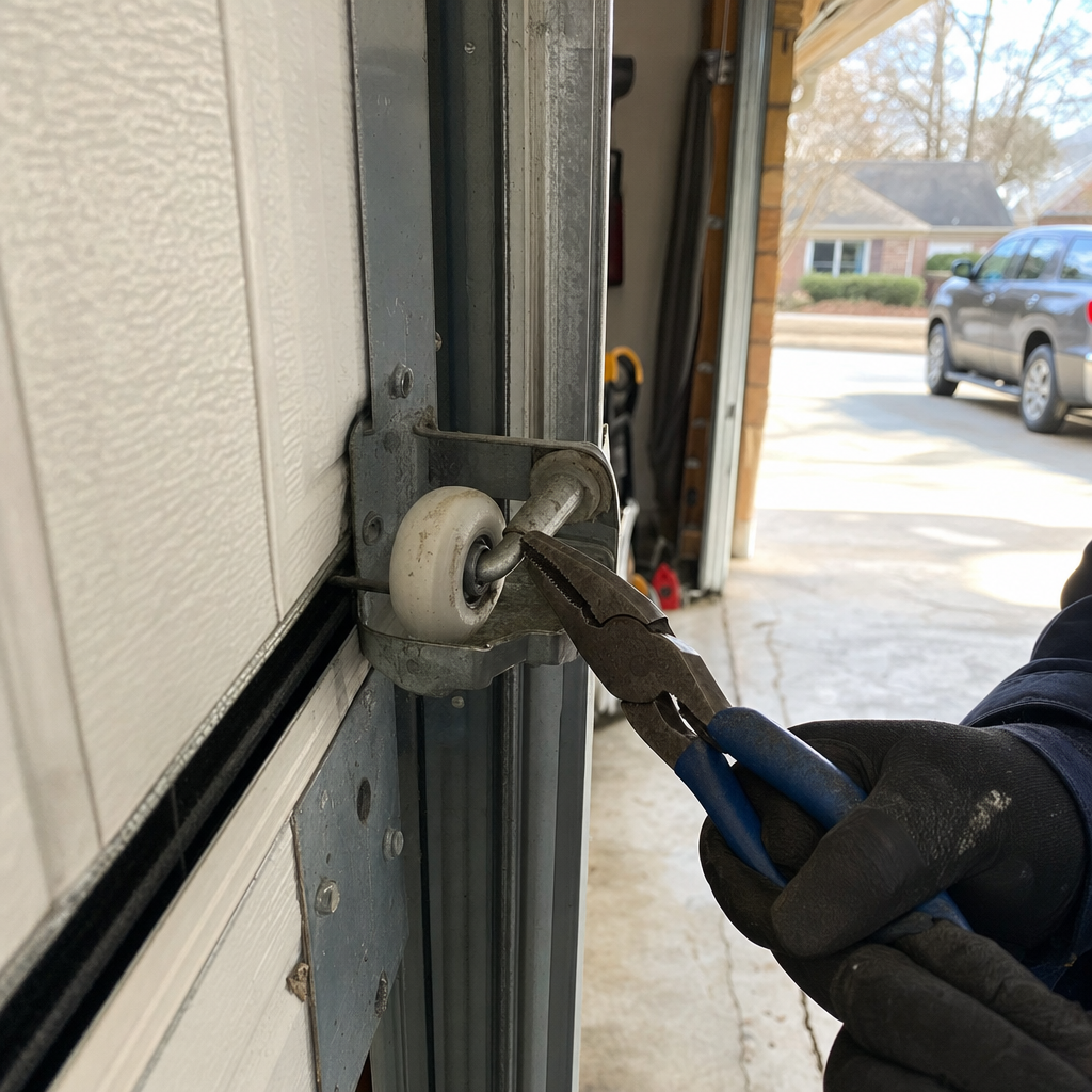 Garage door roller repair with pliers