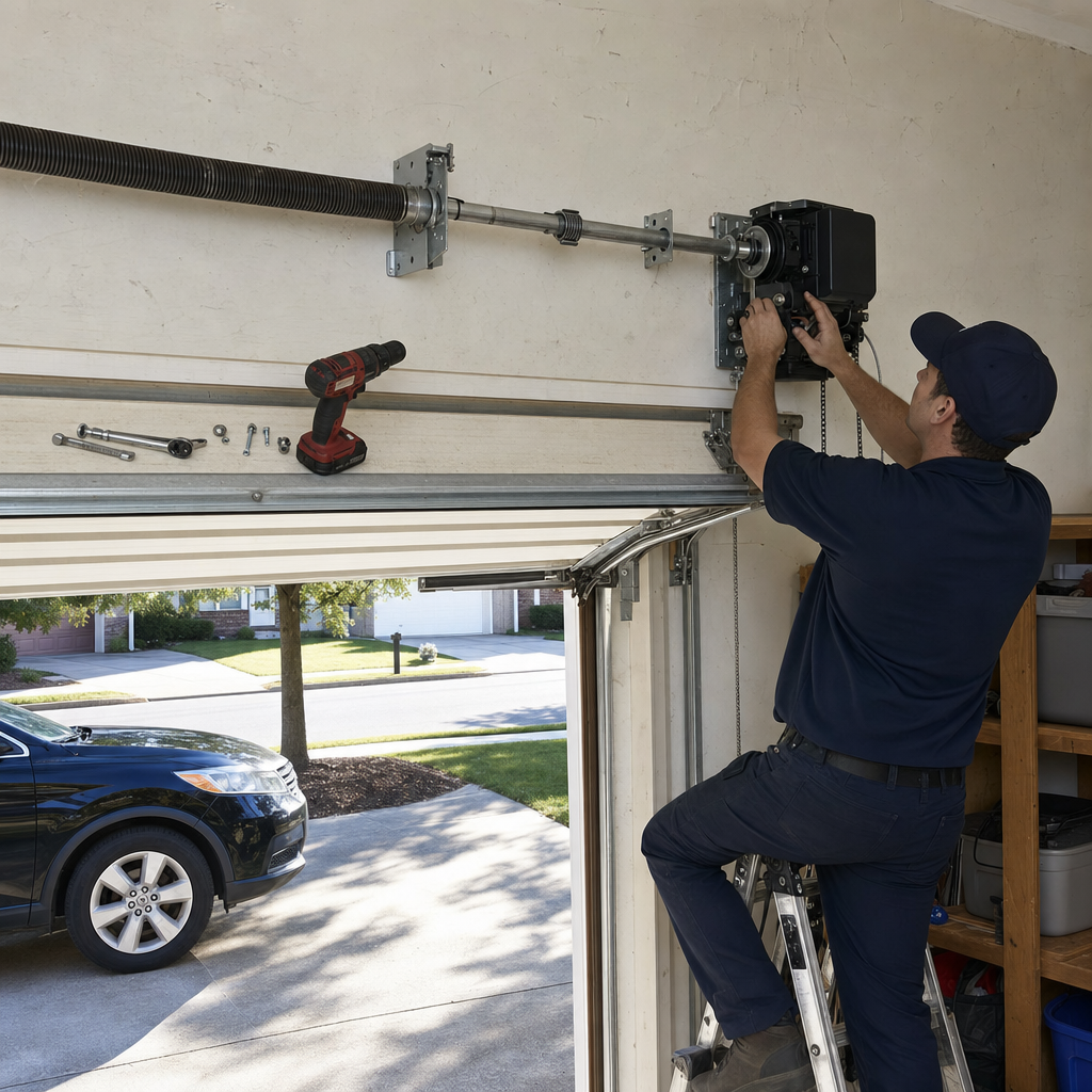Garage door opener installation by a professional technician in Brookhaven, GA